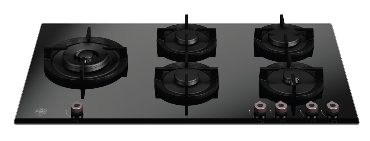 כיריים גז Bertazzoni P905LPROGNE 90 ס"מ זכוכית שחורה - 5 מבערים ו-Dual Wok צדדי 5kW