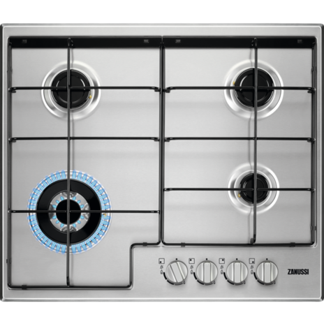 כיריים גז Zanussi ZGH65424XS 60 ס"מ נירוסטה - 4 מבערים כולל טורבו, כפתורים בחזית